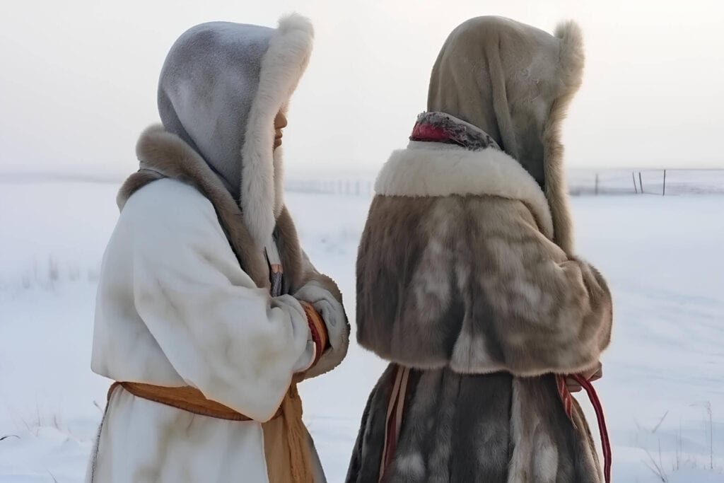 Traditionele Joodse kleding in winterlandschap voor…<p class=